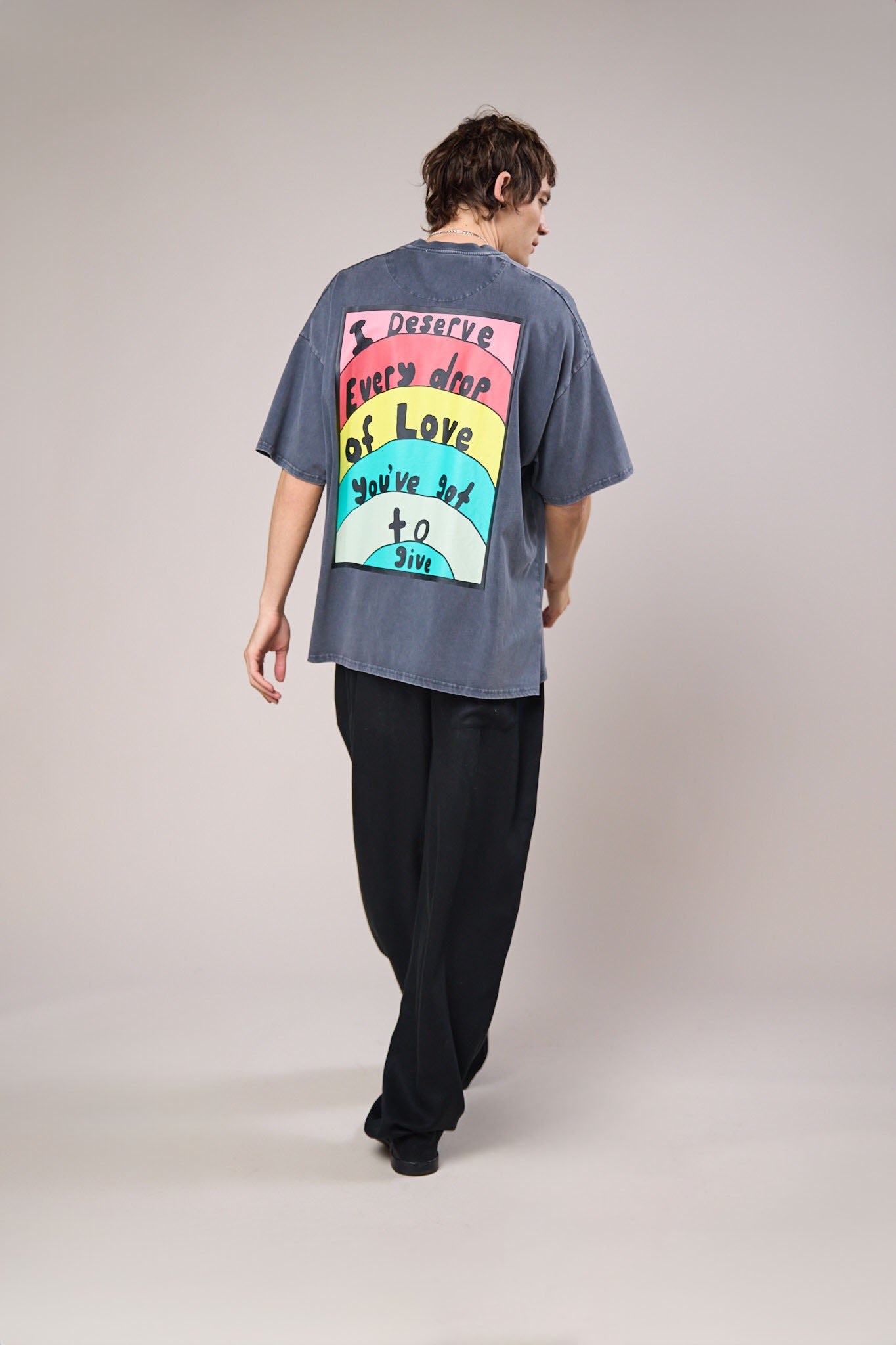 I Deserve Print T Shirt Washed Black