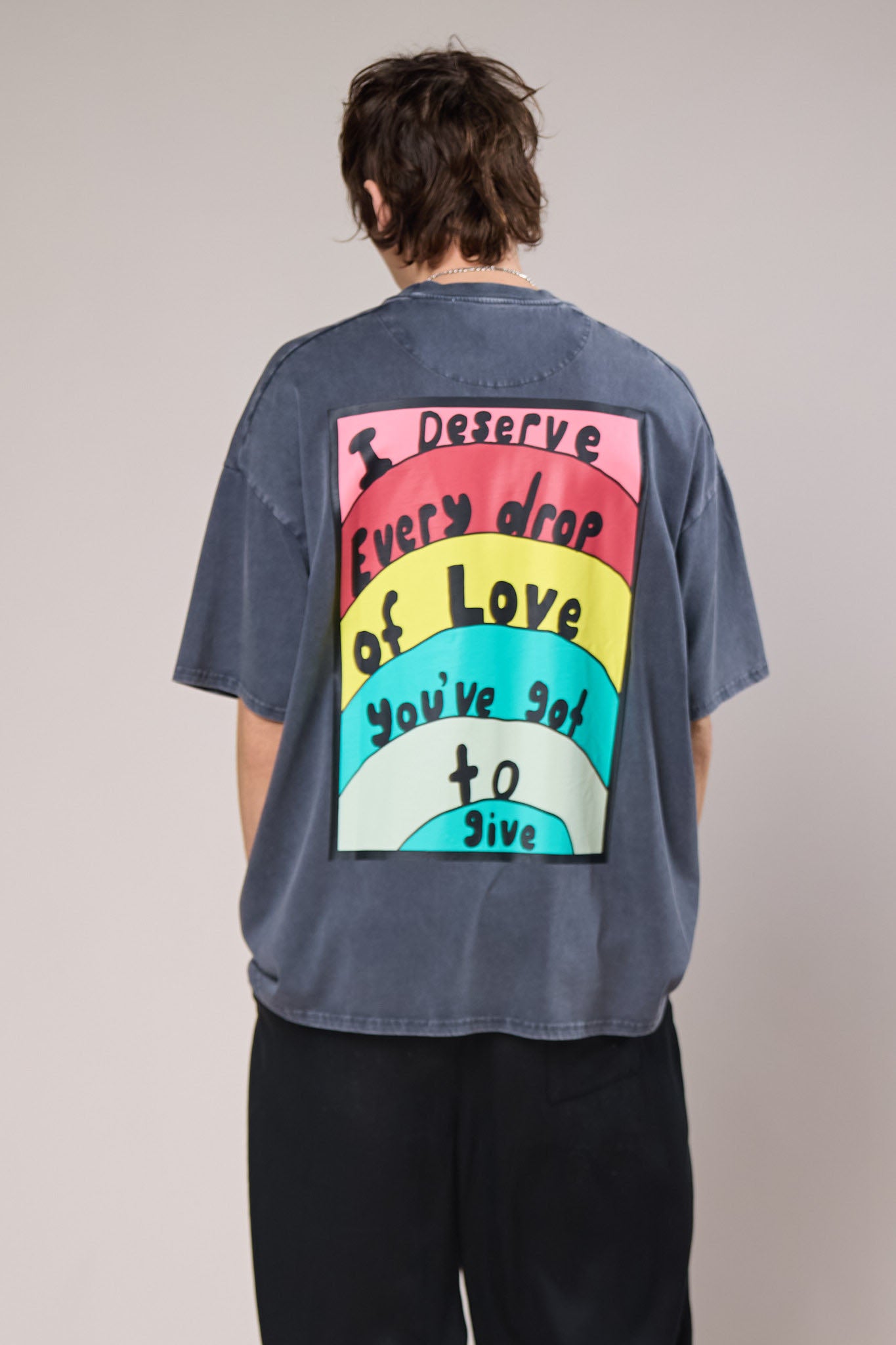 I Deserve Print T Shirt Washed Black