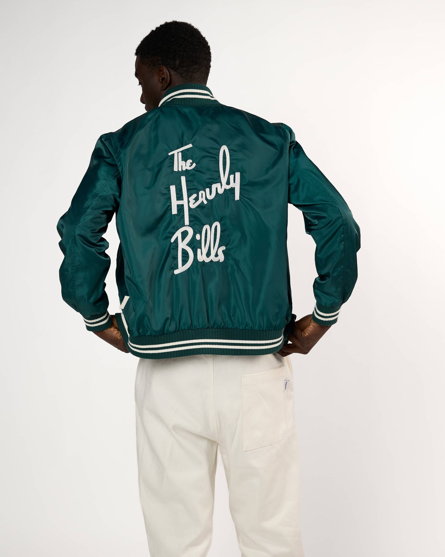 SATIN HEAVILY BILLS JACKET IN GREEN