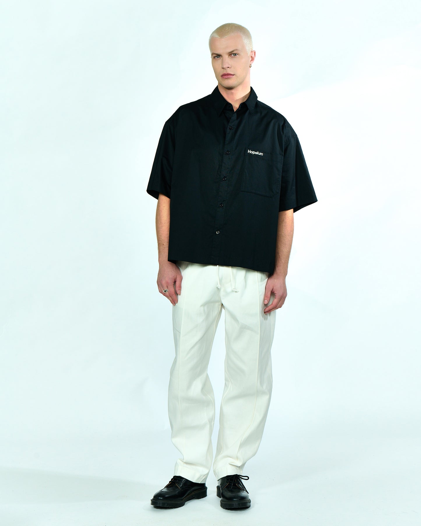 S/S POPLIN SHIRT WITH SCRIPTED LOGO | Black