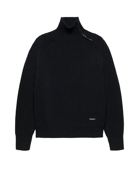 TURTLE NECK KNIT WITH ZIP | Black