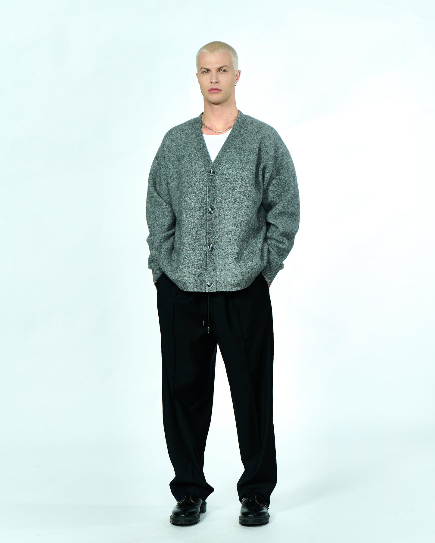 ALPACA BLEND LOGO CARDIGAN | Grey Melange